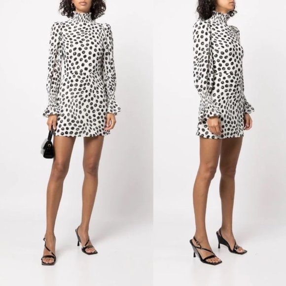 Reformation Black and White Polka Dot Mini Dress - Picture 7 of 11